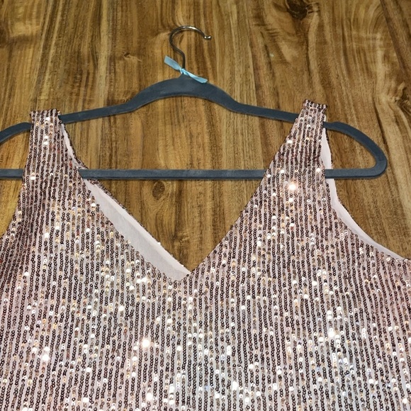 LOFT women’s medium 8 10 blouse Sequin V-Neck tank sleeveless pink shell party - Picture 2 of 6